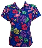 Hawaiian Shirt Women Flamingo Leaf Print Aloha Beach Blouse