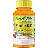 Greenfield Nutritions Halal Vitamin B12 1000mcg - Cherry Flavored Fast Absorption 60 Sublingual B12 Tablets - Natural B12 Halal Vitamins, Supports Brain, Blood Cell Health and Energy Metabolism