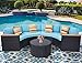 Incbruce Outdoor Sectional Sofa 5-Piece Half-Moon Patio Furniture Set | All-Weather Garden Sofa W/Round Tempered Glass Top Table, Sky Blue Cushions and Colorful Pillows