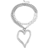 Chunky Gold Heart Necklaces for Women Y2k Large Heart Pendant Necklaces Layered Love Pearl Choker Necklace Trendy Vintage Toggle Clasp Necklace Holiday Birthday Jewelry