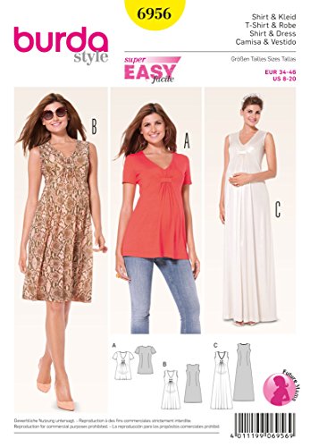 Burda Pattern 6956 Maternity T-Shirt and Dress, Size 8-20