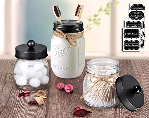 Mason Jar Bathroom Accessories Lids Set(4pcs) - Jars Not Included - Soap Dispenser,Toothbrush Holder,and Apothecary Storage Jars Lids for Regular Mouth Mason Jars - Rustproof Stainless Steel,Black