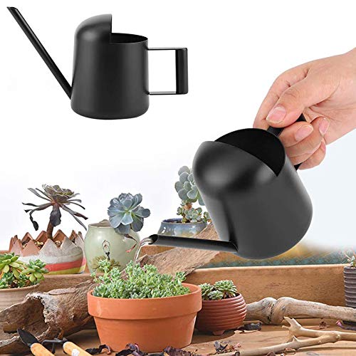 Smallterm Mini Watering Can, 300 Ml Black Stainless Steel Watering Can, Long-Mouth Planting Water Can, Suitable for Garden Plants