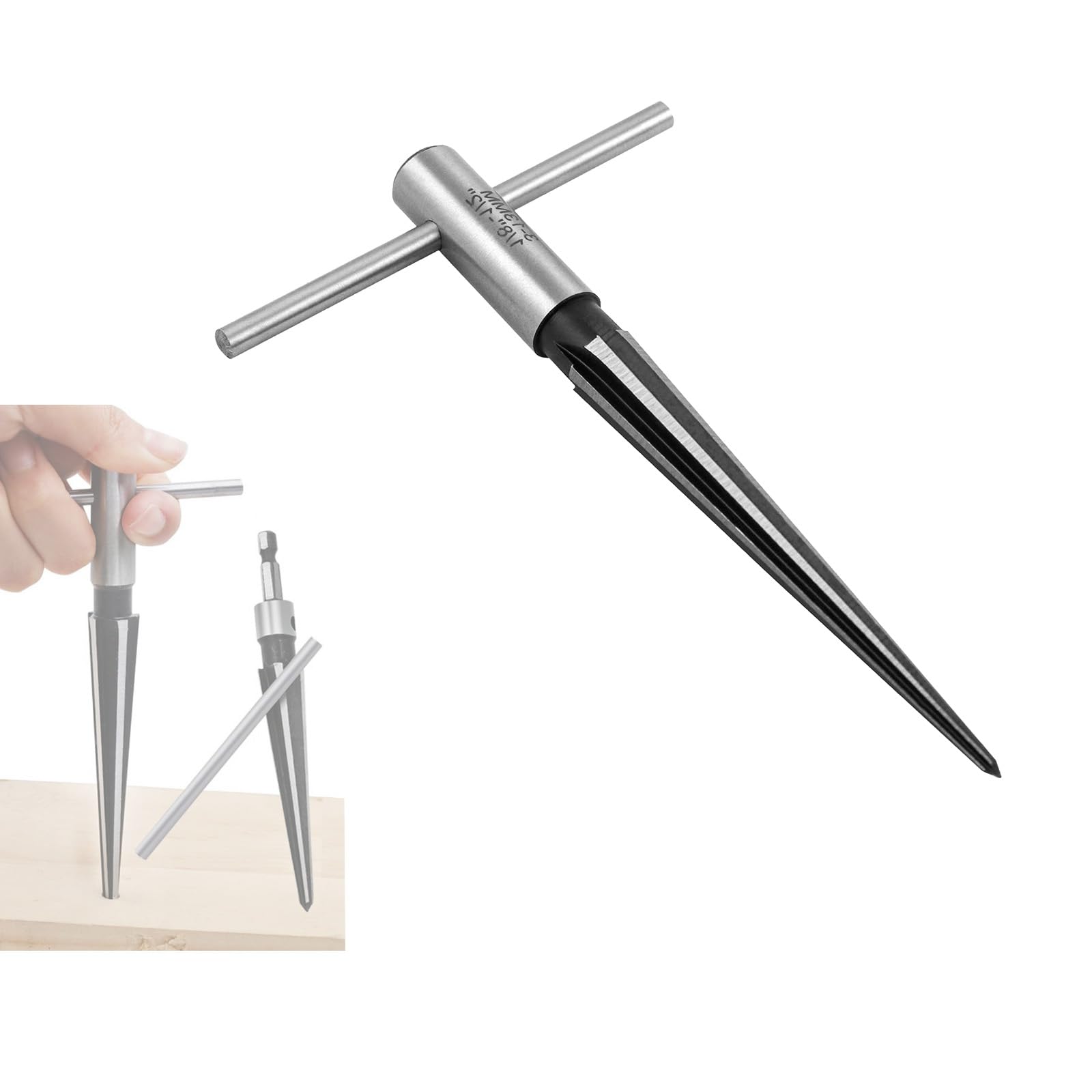 ieron Tapered Reamer, 1/8" / 3mm - 1/2" / 13mm Straight Flute T Handle Taper Reamer Set, T Shape Handle Tool for Wood Plastic, Carbon Steel