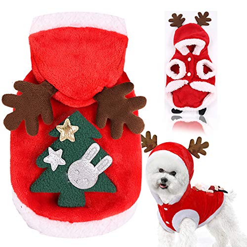 Yanmucy Pet Christmas Costumes Cat & Dog Clothes Santa Warm Hoodies Xmas Pet Suit for Small Medium Dogs & Cats (X-Large, Red, Flannel)