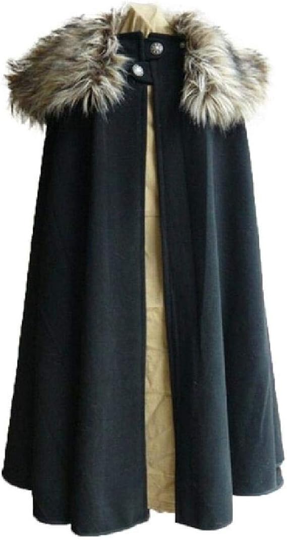 Medieval Men's Winter Cape Coat Vintage Coat Gothic Style Fur Collar
