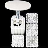king do way Mooncake Fodant Gift DIY Moon Cake Mold 4 Flower Plant Stamps Decor Mould (Square)