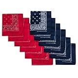 Camel Brand Bandana 12 Pack 21x21 100% Polyester (Red and Navy)