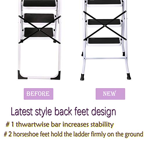 Livebest 4 Steps Ladder Folding Step Stool with Hand Grip Non-Slip Safety Rails Portable Heavy Duty 330 lb Load Capacity for Home Household Kitchen Office Garden,Iron - Thumbnail 3