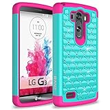 LG G3 Case, RANZ Hot Pink/Teal Spot Diamond Studded Bling Crystal Rhinestone Dual Layer Hybrid Cover Silicone Rubber Skin Hard Case For LG G3