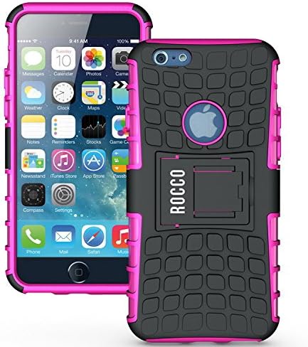 Shockproof iPhone 6 and 6s Case 4.7 inch 2015, Rocco Rugged pink protective case with kickstand and screen protector soft Interior scratch protection TPU base shock absorption inner gel sleeve. Full lifetime warranty.
