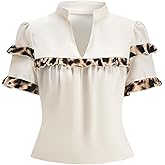 winkbay Women's Leopard Print Ruffle Sleeve Tops Summer Notch Neck Dressy Casual Blouses