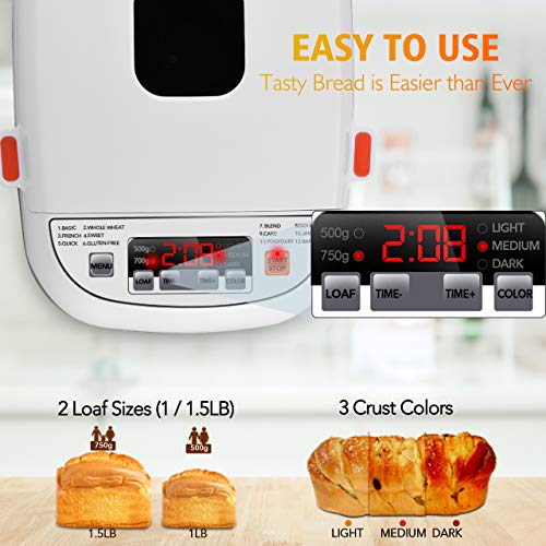 Bread Maker- 1.5LB breadmaker machines, Automatic Bread Maker Machine, Gluten Free Breadmaker Machine , Large Viewing Window Digital LED Screen, 12 Menus 3 Crust Colors, 15h Delay Timer 1h Keep Warm Non Stick Pan - Thumbnail 4