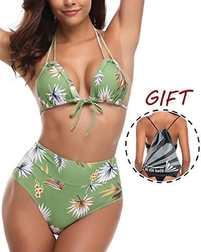 Mazuly Women's Two Pieces Swimsuit Bikini Strappy Ladder Floral Print Bikini Low Rise Bathing Suits (Small/US4-6, D-Strappy Green Floral)
