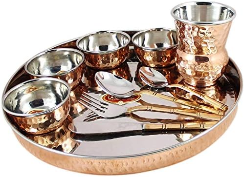 craft place Indian Dinnerware Set Copper Stainless Steel Thali Plate Set, Diameter 12 Inch (4)