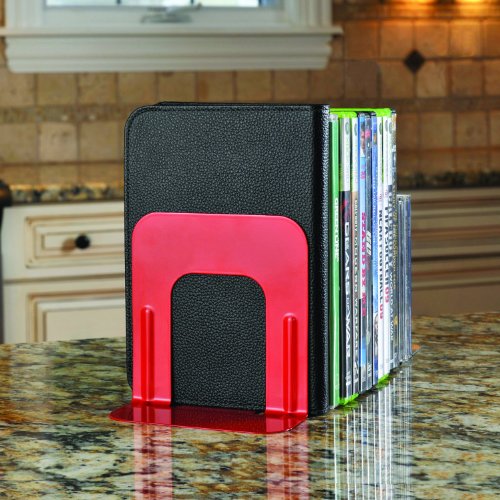 STEELMASTER Economy Steel 5 Inch Bookends, 1 Pair, Vibrant Red (241005007)