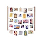 Umbra Hangit Photo Display - DIY Picture Frames Collage Set Includes Picture Hanging Wire Twine Cords, Natural Wood Wall Mounts and Clothespin Clips for Hanging Photos, Prints and Artwork (Natural)