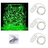 Pack of 3 sets LED Moon Lights 20 Micro Starry LEDs on Silver Extra Thin Copper Wire, 2 x CR2032 Batteries Required and Included, 3.5 Ft (1m) for DIY Wedding Centerpiece or Table Decorations (Green)