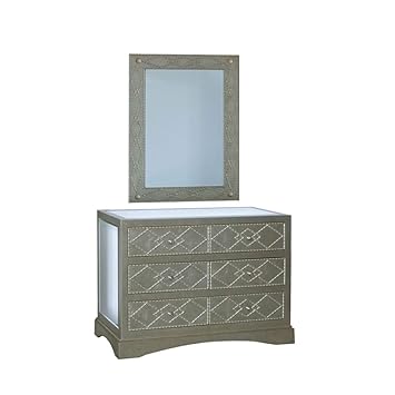 Artikle Leather 6 Drawer Cream Leather Dressing Table with Mirror Bedroom Home Furniture