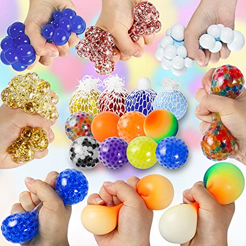 Max Fun 12 Pack Stress Ball Water Beads Sensory Fidget Toys - Mesh Ball Fidget Stress Balls for Adults Kids Stress Relief Gifts ADHD Squeezing Ball Improve Focus