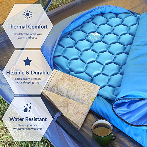 VENTURE 4TH Ultralight Air Sleeping Pad - Lightweight, Compact, Durable - Air Cell Technology for Added Stability and Comfort While Backpacking, Camping, and Traveling (Light Blue)