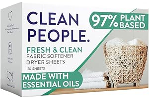 The Clean People Fabric Softener Sheets - Dryer Sheets - Softens & Removes Static Cling - Vegan Laundry Softener With Essential Oils - Fresh Scent, 120 Pack