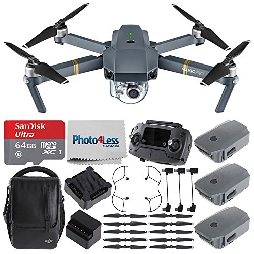 DJI Mavic Pro (Fly More Combo) + DJI Mavic Propeller Guard + SanDisk Ultra 64GB microSDXC UHS-I Card with Adapter + Photo4Less Cleaning Cloth – Ultimate Value Quadcopter Drone Accessories Bundle