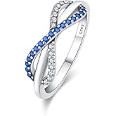 KUNSIR 925 Sterling Silver Rings Classic Cubic Zirconia Eternity Promise Statement Anniversary Wedding Bands Engagement Rings for Women Infinity Forever Love Ring Size 7-9