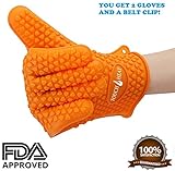 Silicone BBQ Gloves by Touch-Heat, 5 Fingers Oven Mitts Pot Holders with Heat Resistance up to 425°F + Raised Texture Provides Better Grip , Perfect for Cooking, Grilling, Baking, Gardening, Cut Resistant, Easy to Clean, One-Size-Fits All (1 Pair)