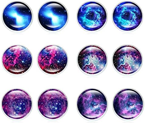 6 Pairs Womens Mens Universe Astronomy World Stud Earrings Pierced