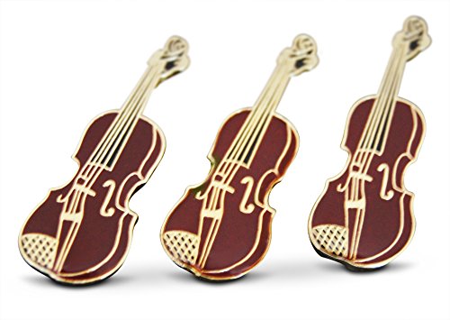3-Piece Light Brown String Violin Fiddle Musician Lapel or Hat Pin & Tie Tack Set with Clutch Back by Novel Merk
