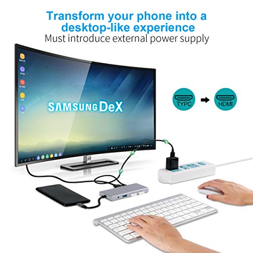 USB C to HDMI VGA USB3.0 Adapter,USB Type C Hub with HDMI 4K VGA 3 USB3.0 Audio PD Charging Port and TF/SD Card Slots,Compatible with Samsung DeX for Galaxy S10/S9/S8/Note 9/8,MacBook/MacBook Pro