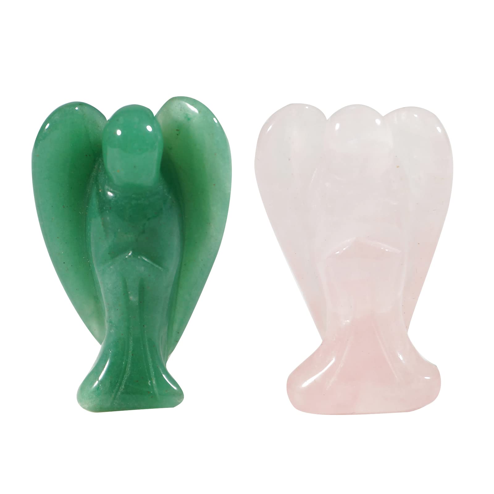 soulnioi 2pcs 1.5 inches Guardian Angel Crystal Figurine Natural Pocket Healing Statue Reiki Quartz Stone(Pink Crystal+ Green Aventurine) for Meditaion Home Dector