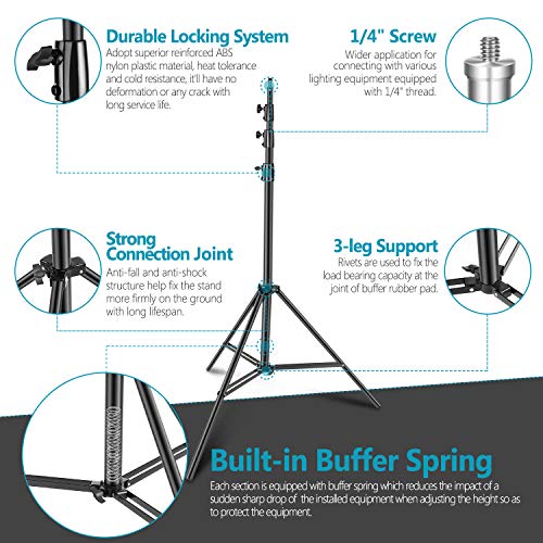Neewer Heavy Duty Light Stand, Metall 13ft/4m verstellbares Fotografie Stativ mit eingebautem Federkissen und 1/4" Schraube für Studio LED Licht, DSLR Kamera, maximale Belastung: 22lb/10kg - Schwarz – Bild 4