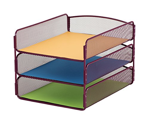 Safco Products Onyx Mesh 3 Tray Desktop Organizer 3271WE, Wine Powder Coat Finish, Durable Steel Mesh Construction