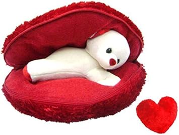 Saugat Traders Plush Teddy Cushion with Small Heart (Red)