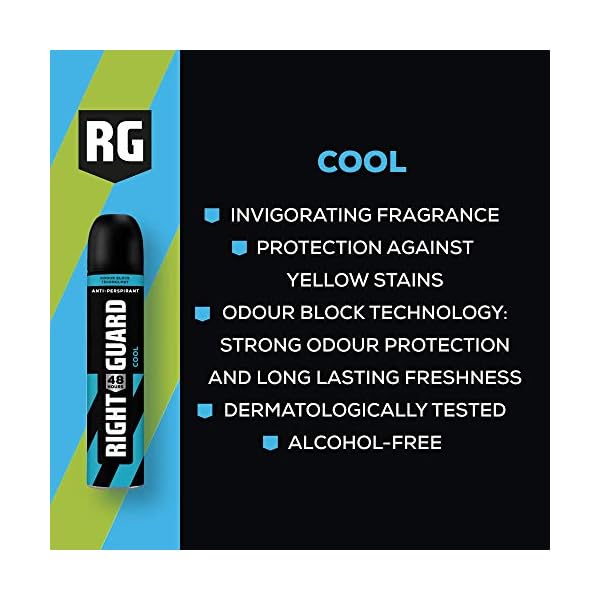 Right Guard Mens Deodorant, Total Defence 5, Cool 48H High-Performance Anti-Perspirant Spray, Multipack 6 x 250 ml