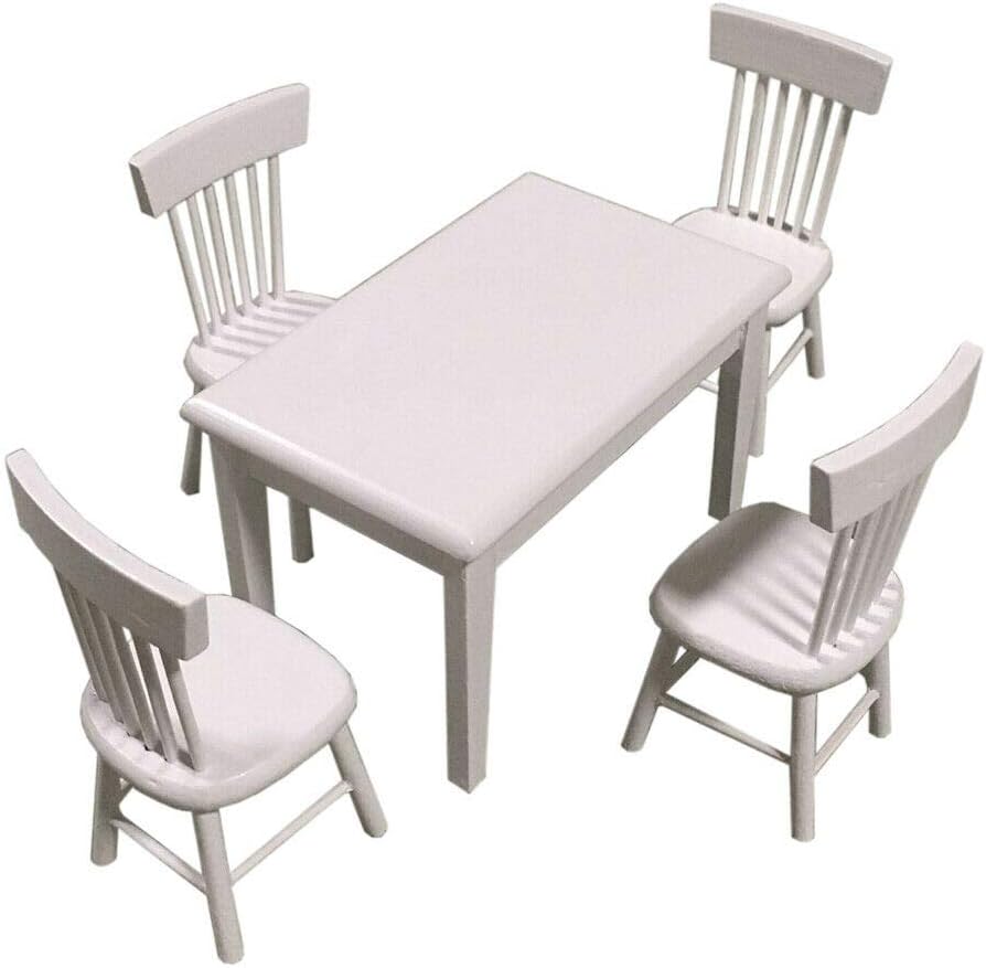 Miniature Dining Table and 4 Pcs Chairs 1/12 Scale Dollhouse Furniture