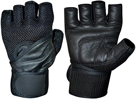 Men's Leather Air Mesh Weightlifting Gloves Wrist Wrap Gym Fitness Workout Exercise Weight Lifting Gloves Rk-210 (X-Large)