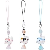 EVERJOYCRAFT 3pcs Cat Phone Charms Set Handmade Ceramic Lucky Cat Phone Straps Japanese Style Cat Keychain Cute Aesthetic Beaded Accessories Cellphone Charm Kit Blue Yellow Pink for Camera Bag
