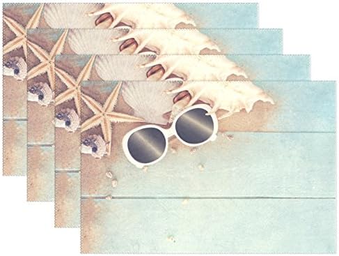 Hokkien Blue Viper Sunglasses Shells Starfish On Wooden Board Placemat Heat-resistant Stain Resistant Polyester Fabric Tray Mat for Kitchen Dining Table 12 x 18 inch Set of 1