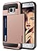 Vofolen Case for Galaxy S7 Edge Case Slidable Card Holder S7 Edge Wallet Case Hybrid Protective Shell Shockproof Rubber Bumper Armor Scratch-Proof ID Card Slot Case Cover for Galaxy S7 Edge Rose Gold