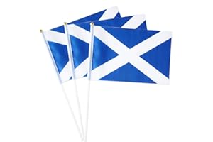 MFLAGPERFT Scotland Flag Scottish Small Stick Mini Hand Held Flags Decorations 1 Dozen (12 pack)
