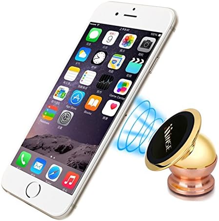 Minse 360 Degree Rotatable Magnetic Mini Cell Phone Car Mount Holder For iPhone 6s 5se Samsung Galaxy s7 s6edge not5 /Ultra Strong & Sticky (Rose Gold)