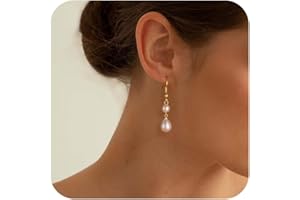 Freekiss Pearl Earrings for Women Trendy: Flat Back Stud Earrings 14K Gold Plated/925 Sterling Silver Freshwater Pearl Dangle Earrings Cute Bow Earrings Wedding Jewelry Birthday Gifts for Women Girls