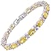 RIZILIA Oval Cut Simulated Yellow Citrine and White Cubic Zirconia 18K White Gold Plated Tennis Bracelet, 7
