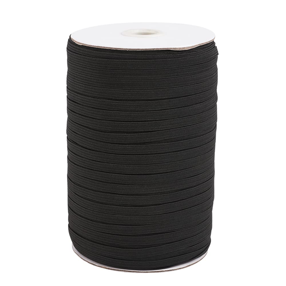 Bestewelry 6mm Wide Elastic Bands Black Elastic Cord Flat Sewing Band with Spool for Headbands Clothes Sewing Craft Making