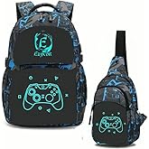 EZYCOK Kids Backpack Cool Luminous Boys School Backpack with Sling Bag Middle School Bags Waterproof Travel Back Pack Lightweight Laptop Backpack College Bookbag Glow In The Dark (Blue)