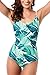 Qpladlse Swimwear Womens Lace-up Bathing Suits Floral One Piece Swimsuit Green Leaf XL