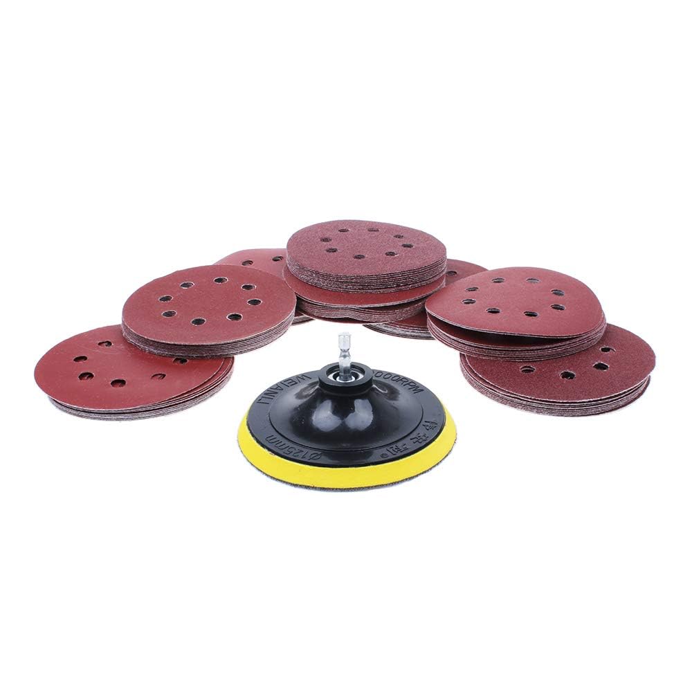 Photo 1 of 80 Pack 5 inch Sanding Discs Kit 8 Hole Sander for Drill Polishing Pad Hook and Loop Plate 60 80 120 180 240 400 600 800 Grit Sandpaper Abrasive Tool